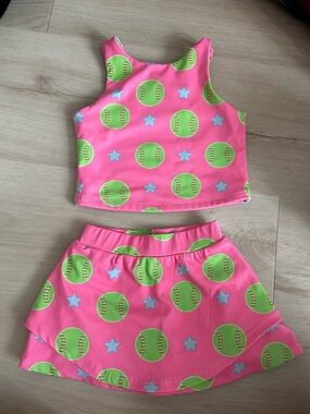 Girls Pink Softball Print Tank & Skirt Matching Set